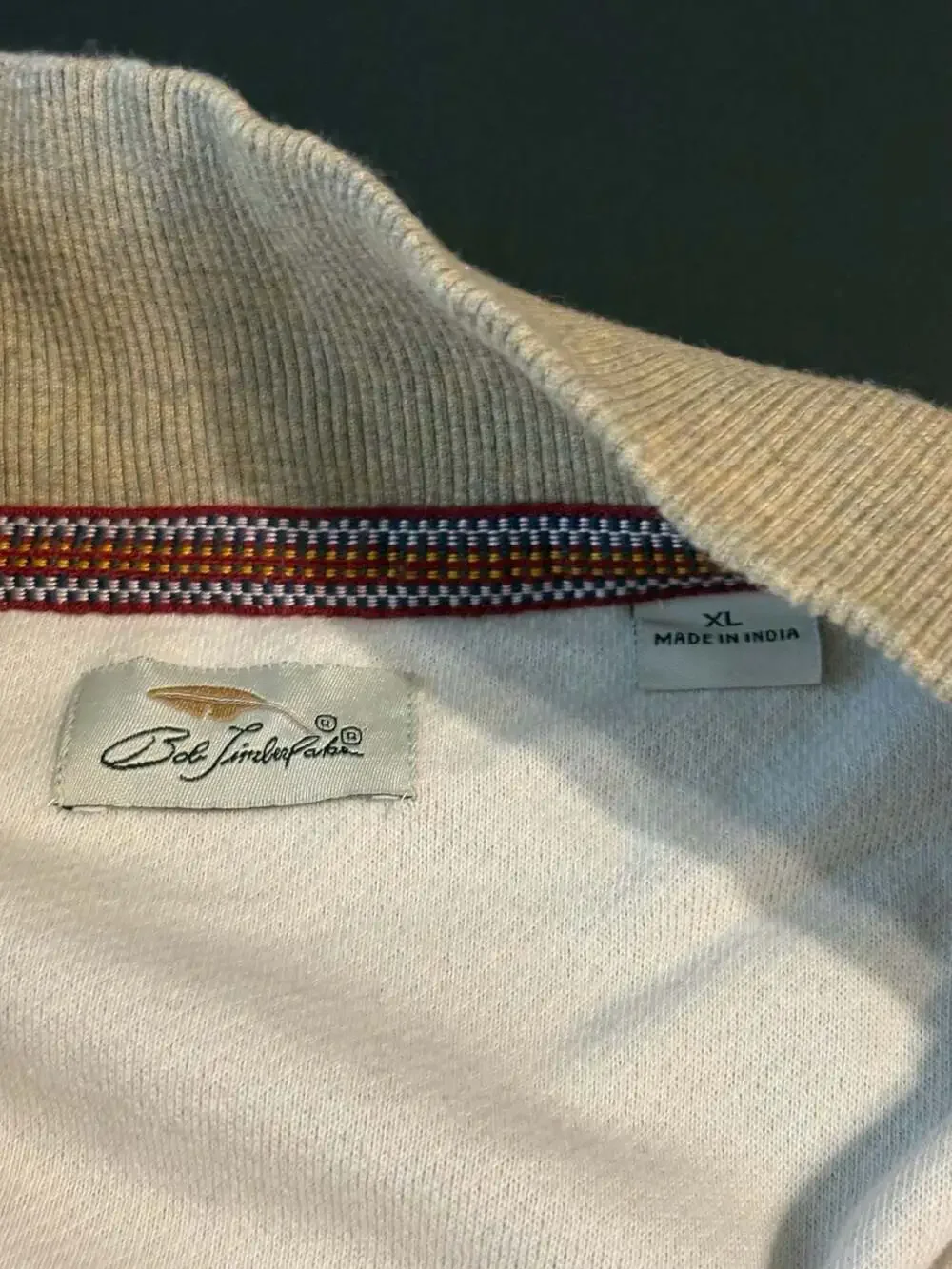 Bob Timberlake Men's Tan Quarter-Zip Pullover Sweater Embroidered Feather Logo